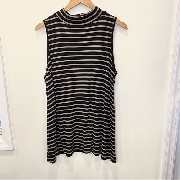 Signature studio black/tan striped sleeveless ribbed tunic top size XL - Picture 1 of 6